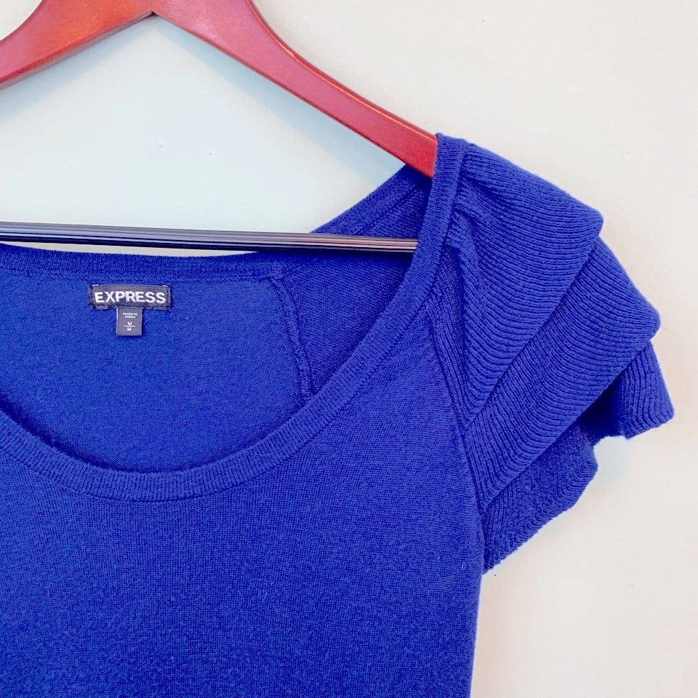 Express Soft Ruffle Sleeve Blue Pullover Sweater